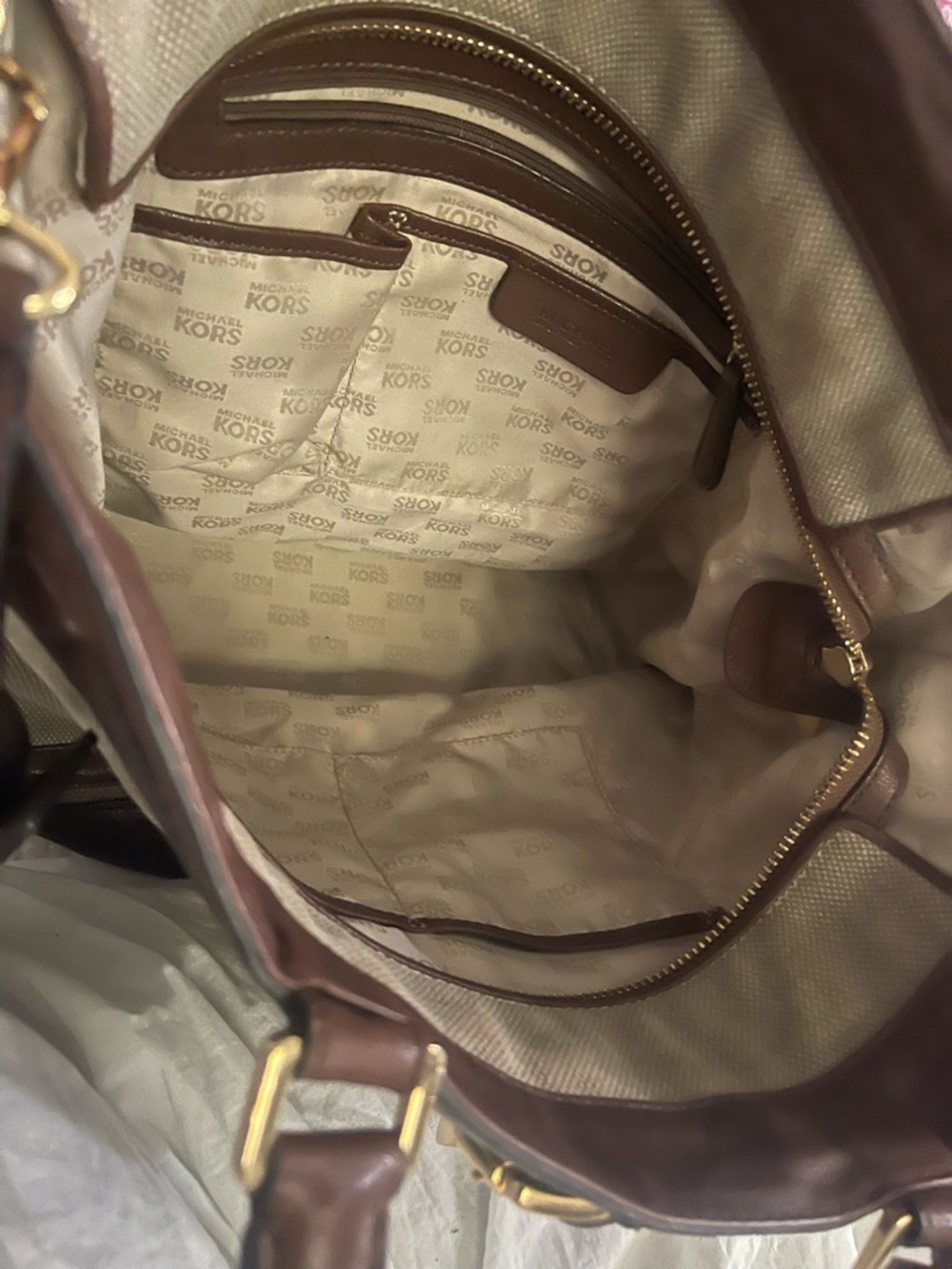 Michael Kors Kingsbury Hemp Beige Canvas and Brown Leather Bucket Tote - Picture 4 of 4